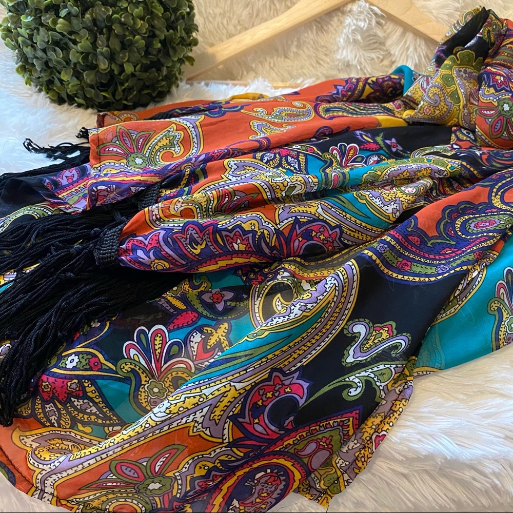 Candy Rose Fringe Hem Sheer Kimono